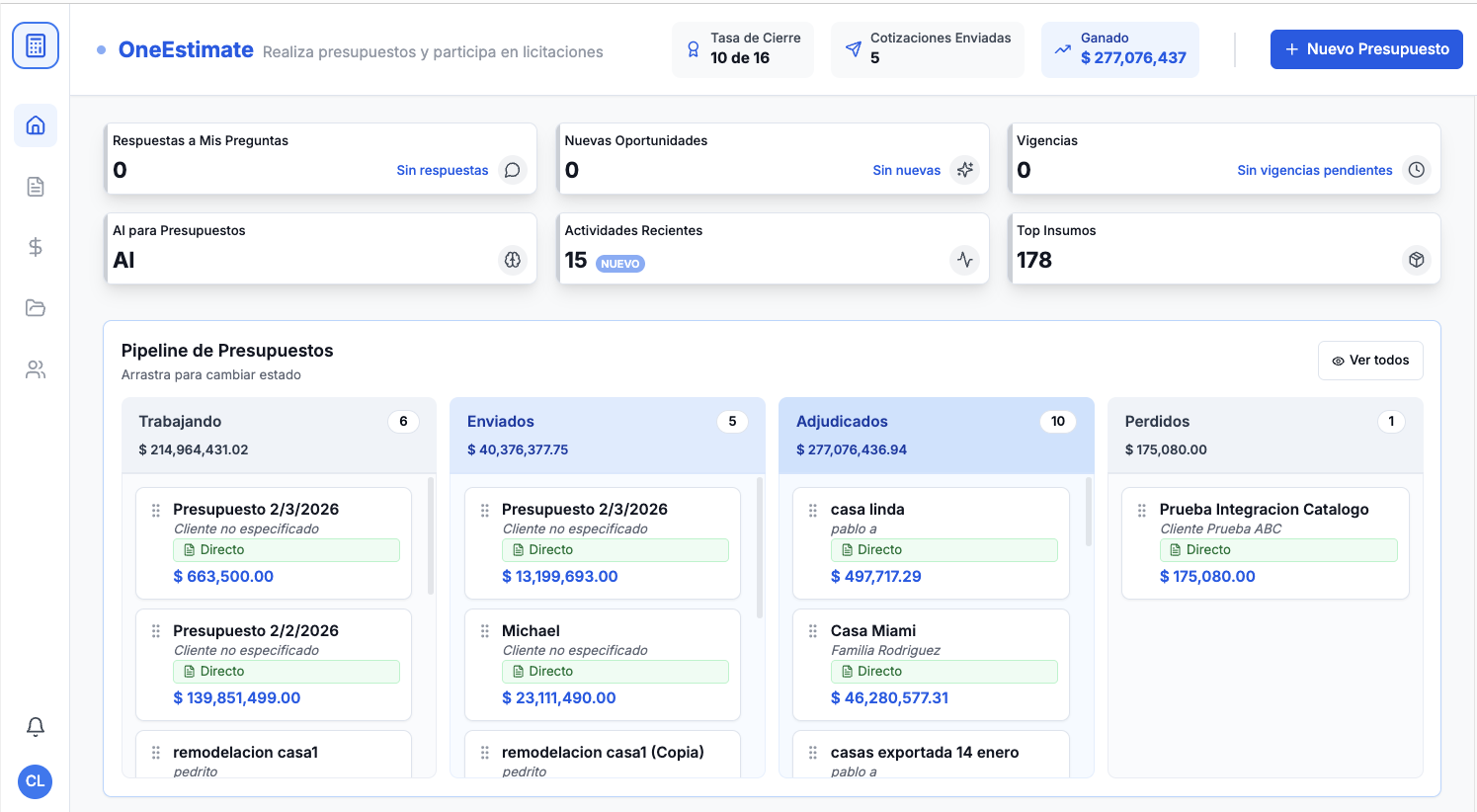 OneEstimate.ai — Pipeline de presupuestos con IA